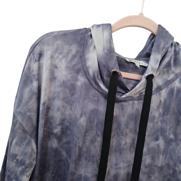 Sportelle Womens Tie Dye Hoodie Jacket Size Large Purple Top Stretch Drawstring - Picture 2 of 3